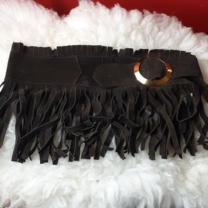 Brown suede fringe belt